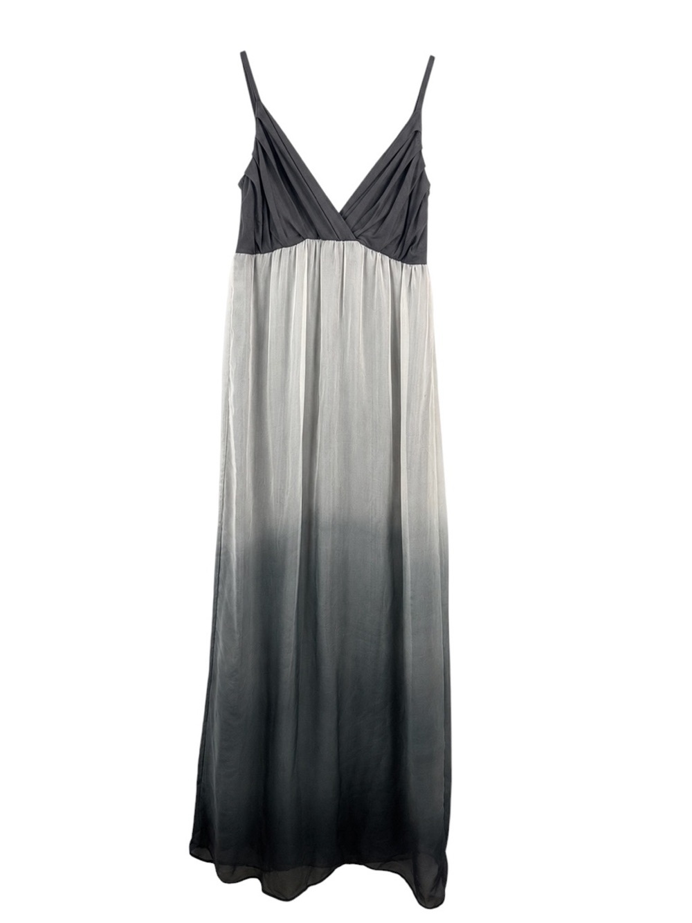 Seasons Maxi Dress sz S Grey Ombre 100% Silk Gown V-Neck‎ fairy boho chic